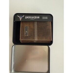 American Bison Genuine Leather Trifold Wallet Brown NEW